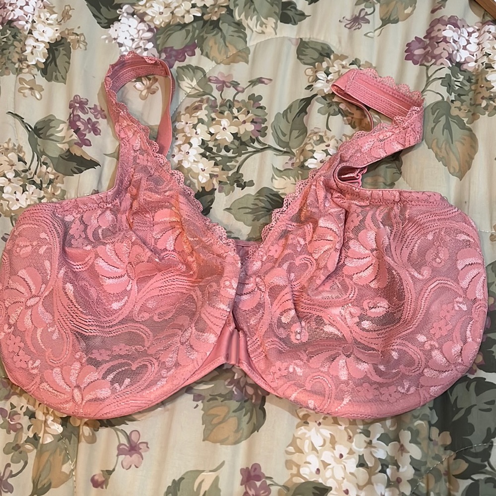 Rose pink lace Glamorise unlined bra size 38DD